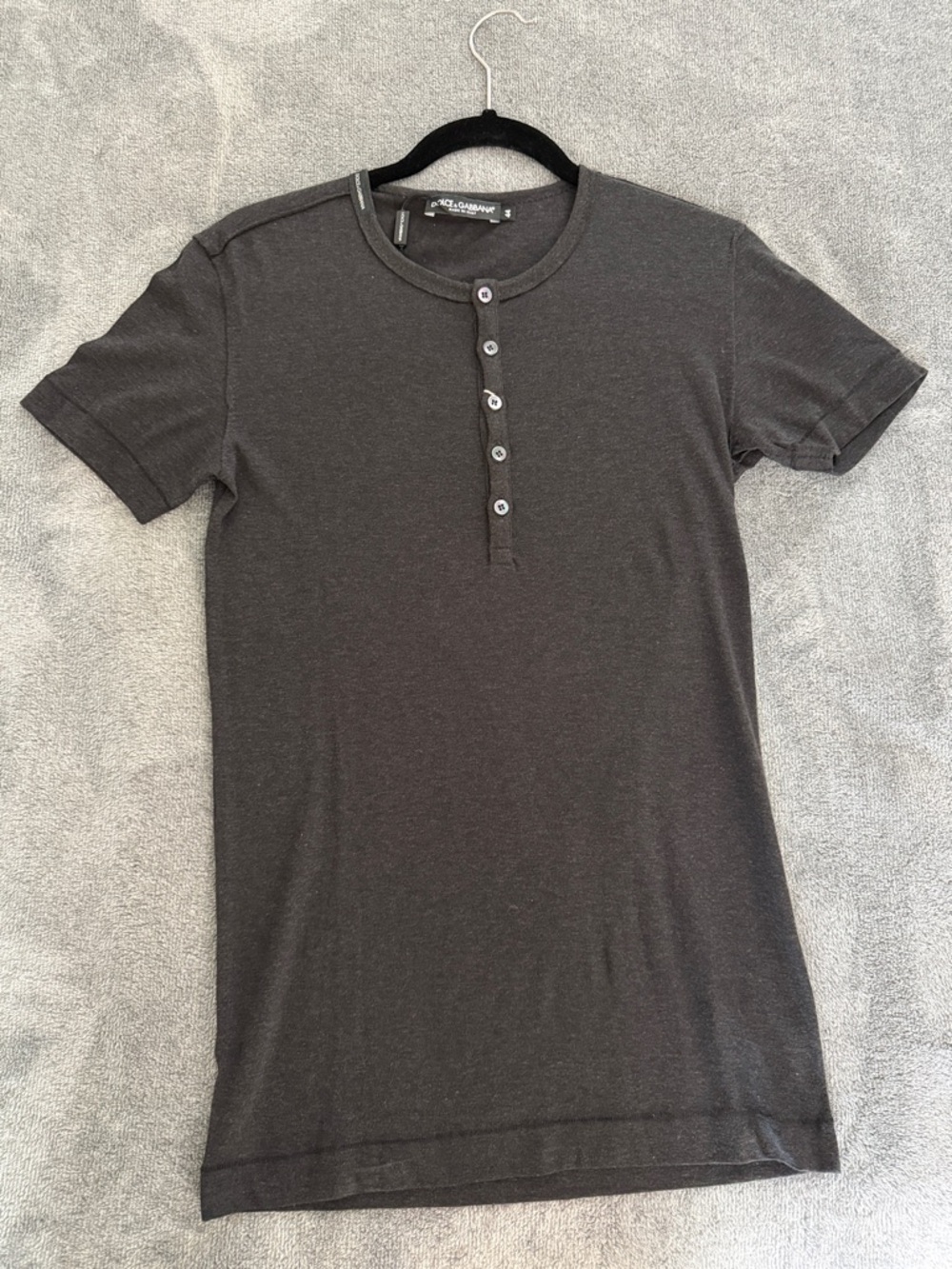 Dolce & Gabbana Men's Short-Sleeve Henley Shirt - Dark Charcoal